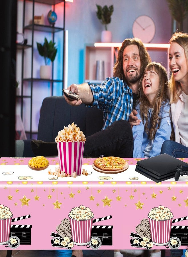 Remagr 2 Pack Pink Movie Night Tablecloth Plastic Table Covers Theater Popcorn Table Cloth Disposable for Movie Night Film Festival Birthday Party Supplies Decorations 54 x 108 Inch - Image 4